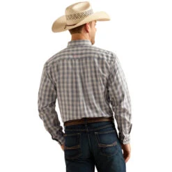 'Ariat' Men's Wrinkle Free Otto Button Down - Grey -Travs Outfitter Store S24 MNS WEST 10050528 back