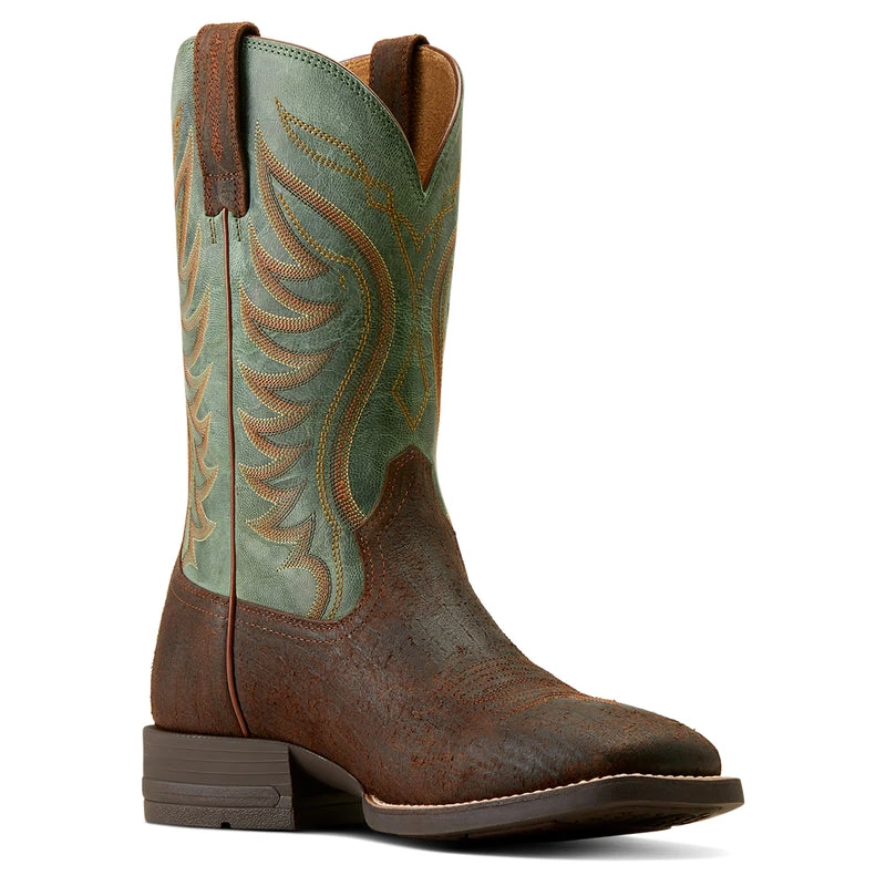 'Ariat' Men's 11" Amos Western Square Toe - Brown / Green 3 'Ariat' Men's 11" Amos Western Square Toe - Brown / Green - Image 3