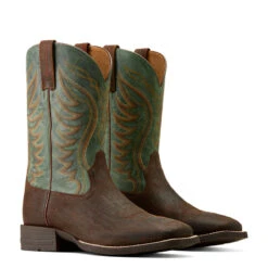 'Ariat' Men's 11" Amos Western Square Toe - Brown / Green 11 'Ariat' Men's 11" Amos Western Square Toe - Brown / Green -Travs Outfitter Store S24 MNS WEST 10050871 pair