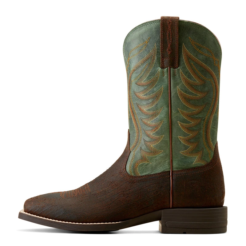 'Ariat' Men's 11" Amos Western Square Toe - Brown / Green 1 'Ariat' Men's 11" Amos Western Square Toe - Brown / Green