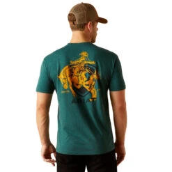 'Ariat' Men's Ariat 'Abilene Shield' T-Shirt - Dark Teal Heather -Travs Outfitter Store S24 MNS WEST 10051455 back