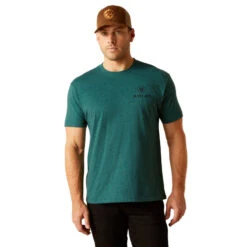 'Ariat' Men's Ariat 'Abilene Shield' T-Shirt - Dark Teal Heather -Travs Outfitter Store S24 MNS WEST 10051455 front