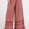 'Mittoshop' Women's Ruffle Trim Wide Leg Pants - Dark Mauve