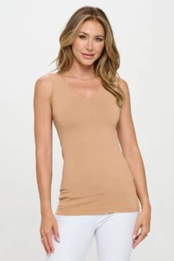 'YELETE' Women's Reversible V/U Neck Tank Top - Cream Coffee (Plus Size)