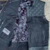 'Unik' Men's Paisley Lined Denim-Leather Vest - Black