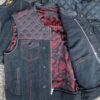 'Unik' Men's Paisley Lined Denim-Leather Vest - Black / Red