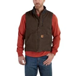 'Carhartt' Men's Sandstone Mock-Neck Sherpa Vest - Dark Brown