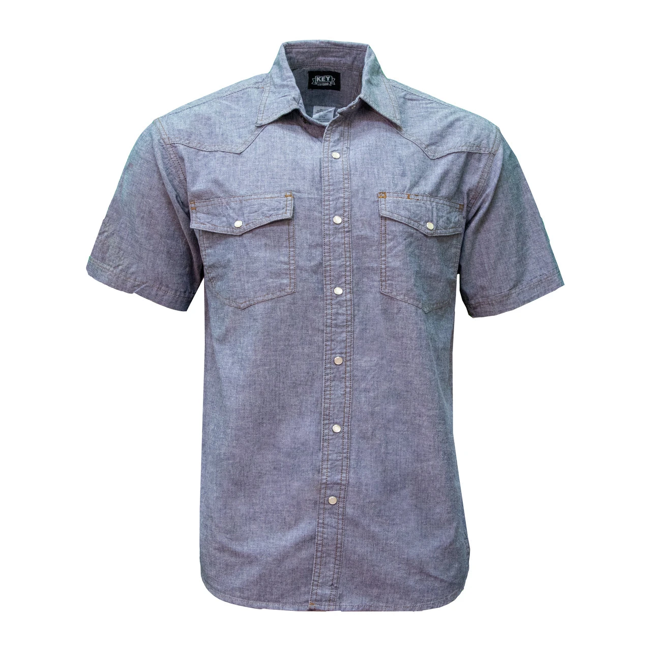 'Key' Men's Chambray Western Snap Front - Blue Chambray 1 'Key' Men's Chambray Western Snap Front - Blue Chambray