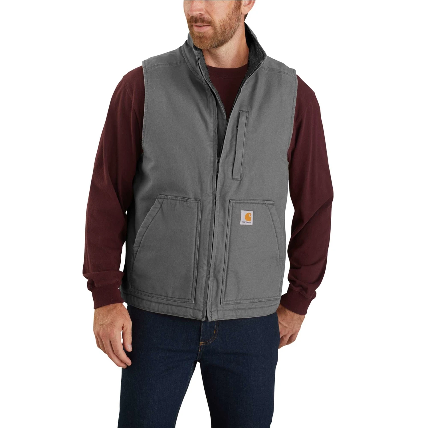 'Carhartt' Men's Duck Sherpa Lined Vest - Gravel 1 'Carhartt' Men's Duck Sherpa Lined Vest - Gravel